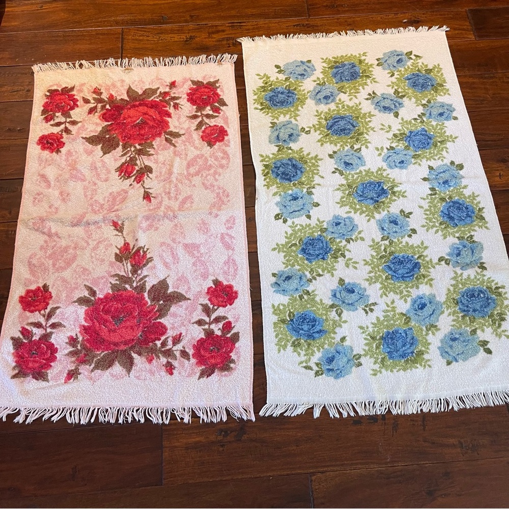Vintage Cannon Retro Mid Century Floral Bath Towels